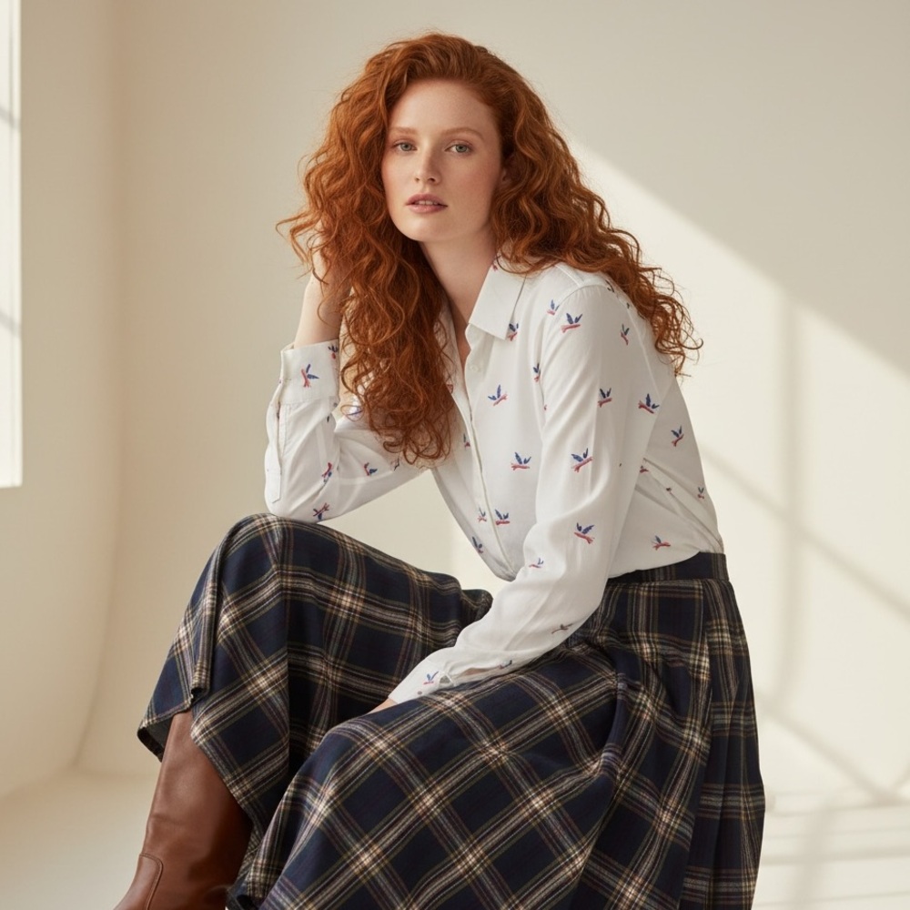 Alexander Jordan Off White Pink Blue Bird High Low Blouse Size L